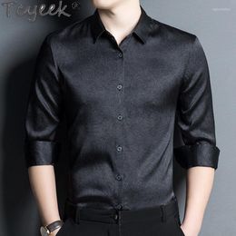 Men's Casual Shirts Men High Class Mulberry Silk Shirt Spring Autumn Middle-aged Light Luxury Business Fashion Chemise