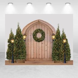 Party Decoration Christmas Tree Backdrop Wood Door 2023 Baby Family Portrait Backgrounds For Po Studio