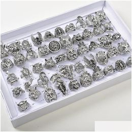 Cluster Rings 30Pcs/Lot Gothic Punk Antique Skl Animal Jewellery For Men Sier Plated Spider Lion Eagle Wolf Mix Dhcfr