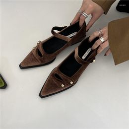 Dress Shoes 2023 Spring Pointed Toe Women Pumps Ladies Elegan Med Round Heel Slingback Slip On Oxford Casual