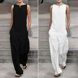 Women's Jumpsuits & Rompers White Sleeveless Wide Leg Jumpsuit Romper Slash Neck Loose Women 2023 Summer Streetwear Overalls Wom