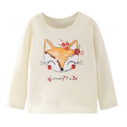 Tshirts Little maven Baby Girls Tshirt Long Sleeves Cotton Soft Autumn Clothes Lovely Flower and Fox for Toddler Kids 2 to 7 year 230213