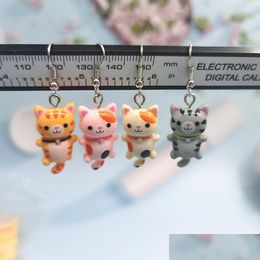 Dangle Chandelier Earrings 1Pair Lovely Small Flower Cat For Girl Cute Drop Earring Women Creative Simated Animal Earings J Dhzo4