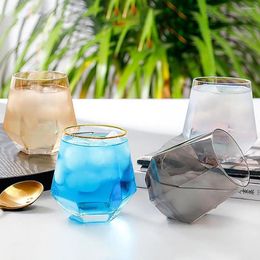 Wine Glasses 300ml Colourful Geometric Diamond Shape Glass Cup Bar Restaurant Water Whisky Cocktail Coffee Mug Tableware Cups