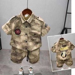 Sets Boys Clothing Camouflage Shortsleeved shirt Tshirt Shorts piece Suit Children's Casual suit