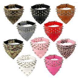 Dog Collars Pet Bandana Leather Spiked Studded Collar Scarf Neckerchief Fit For Medium Large Dogs Pitbull Boxer
