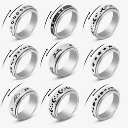 Band Rings Punk Moon Star Fidgets Anxiety Ring Women Men Worry Stress Relief Jewellery Stainless Steel Rotating Rings Anti Stress Gifts G230213