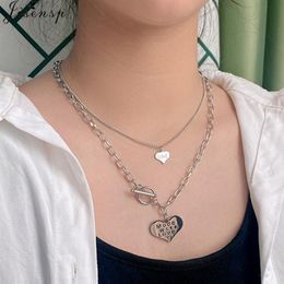 Pendant Necklaces Stainless Steel For Women Double Chain Lock Heart Chokers Necklace Love Letter With Clasp Punk Jewellery Girls