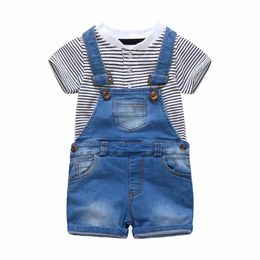 Clothing Suit Summer Cotton Striped TShirts Jeans Overalls Sets Toddler Years Baby Clothes Set Sales for Boys