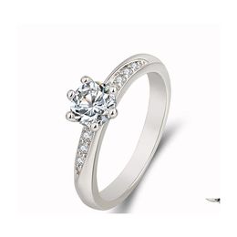 With Side Stones Classic Sixclaw Diamond Ring Hand Jewellery Fashion Highend Platinum Sier Party Gift Couple Rings Drop Delivery Dhsvk