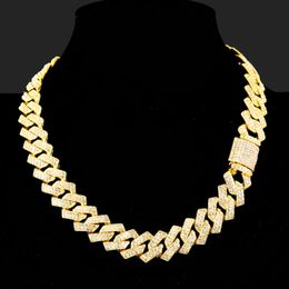 Chains Hip Hop Iced Out Chain Paved s Necklace 15MM Silver Color Full Miami Curb Cuban Chain Rapper Necklaces For Men Jewelry 230211