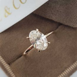 Band Rings Luxury 1.7CT Oval Cut Solitaire Ring Rose Gold Colour Hidden Halo Crystal Stone Rings For Women Wedding Party Cool Jewellery Gift G230213