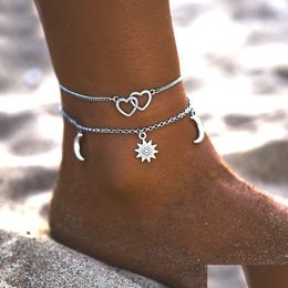 Anklets Sun Love Crescent Simple Beach Sier Metal Foot Chain Direct Sale By European And American Manufacturers Drop Delive Dh7Lb