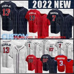 Custom Baseball Jerseys Jersey 13 Ronald Acuna Jr. 7 Dansby Swanson Matt Olson Ozzie Albies Austin Riley Travis d'Arnaud Dale Mu