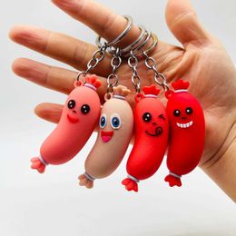 Key Rings New Fashion Cute Cartoon Sausage Key Chain Doll Key Ring For Women Girls Bag Pendant Food Figure Charms Keychain Jewelry Gift G230210