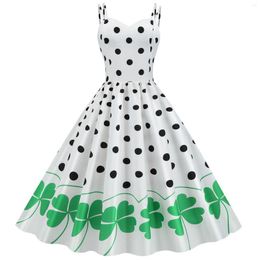 Lässige Kleider Polka Dot Print Kleid Frauen Retro Sling Ärmellos Rockabilly Big Swing Vintage St. Patrick's Day Elegante Party