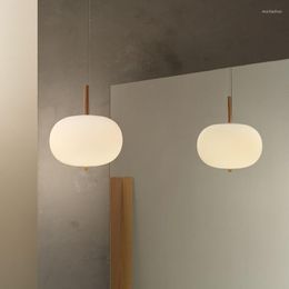 Pendant Lamps Novelty Wooden LED Lamp Nordic Glass Lighting For Kitchen/Dinning Room Gourd Type Suspension