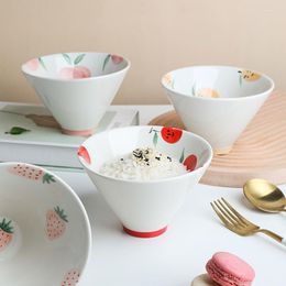 Bowls Japanese Tableware Cute Girl Heart Home Hat Strawberry Ceramic Underglaze Dessert Bowl Kitchen Supplies Household Products