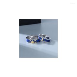 Cluster Rings Couple Silver Blue Night Sky Sun Moon Stars Opening Ring Jewellery Gift Jz149