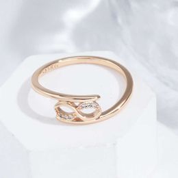 Band Rings Minimalist Double Twist White Zircon Geometric Rings For Women 585 Gold Colour Simple Party Jewellery Daily Wear Slim Rings G230213