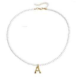 Chains TAUAM Simulated Pearl Beaded Necklace For Women DIY Golden English Alphabet Letter Initial Choker Necklaces Femme Jewellery Gift