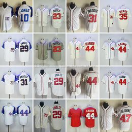 Movie College Mitchellness Baseball Wears Jerseys Ed 35 Phil Niekro 44 Hank Aaron 47 Tom Glavine 10 Jones 23 Justice 29 Smoltz 31