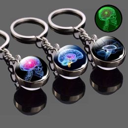 Key Rings Trendy Luminous Keychain Boho Long Chains Pendant Glass Ball Keychains Keyrings for Women Men Gift Brain Photo Glow in the Dark G230210