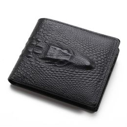 High quality fashion short bifold purse 3d crocodile skin black brown men genuine leather designer wallets285e