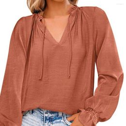 Women's Blouses Loose Women Blouse Ruffle Cuffs Front Lace-up Solid Color Casual Shirts Lantern Long Sleeve Chiffon Female