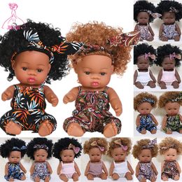 Dolls 35CM American Reborn Black Baby Doll Bath Play Full Silicone Vinyl Baby Dolls Lifelike born Baby Doll Toy Girl Christmas Gift 230211