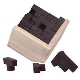 Blocks 54PcsSet Wooden T Shape 3D Puzzles Building Brain Teaser Luban Interlocking Toy 230213