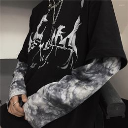 Men's T Shirts Punk Hip-Hop Tie-Dye Stitching Men's Long-Sleeved T-Shirt Graphic Tee Korean Clothes Harajuku Alt High Street Couple Top