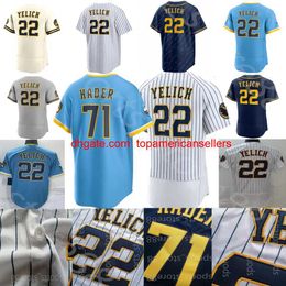 Custom Baseball Jerseys 2022 22 Christian Yelich City Connect Jersey Tyrone Taylor Lorenzo Cain Josh Hader Brent Suter Willy Adames Kolte