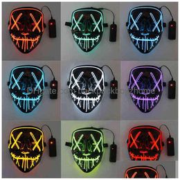 Party Masks Horror Led Luminous Glowing Halloween Mask Neon El Hallowmas Masque Masquerade Cosplay Dark Funny Supplies Vtm0642 Drop Dhbl0