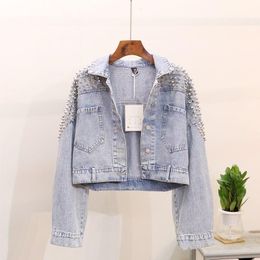 Women's Jackets 2023 Autumn Rivet Denim Jacket Women Coat Casual Short Outwear Jean1