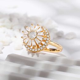 Band Rings Creative Spin Design Adjustable Kids Spinning Pinwheel Ring Delicate Crystal Zircon Sunflower Daisy Rings For Women Jewellery Gift G230213