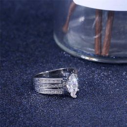 Cluster Rings Cute Female Small Zircon Stone Ring Silver Colour Wedding Jewellery Promise Engagement For Women Size6-10