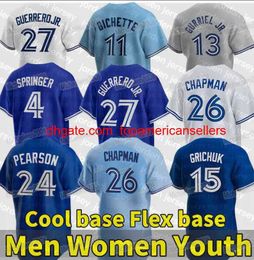 Custom Baseball Jerseys 27 Vladimir Guerrero Jr. Jersey Matt Chapman Bo Bichette George Springer Bradley Zimmer Raimel Tapia Cavan Biggio