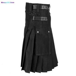 Men's Pants Mens Skirt Vintage Kilt Scotland Gothic Punk Fashion Kendo Pocket Skirts Scottish Clothing Casual Autumn Mens Streetwear New 021323H