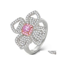 Band Rings Cute Female Pink Crystal Stone Ring Charm Sier Colour Thin Wedding For Women Dainty Bride Flower Zircon Engagement Drop De Dhbrf