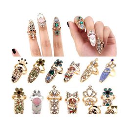 Nagelkunst Dekorationen Bowknot Ring Charm Crown Blume Kristall Finger Ringe f￼r Frauen Lady Strass