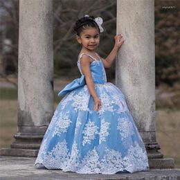 Girl Dresses Light Blue Princess Flower For Wedding 2023 Lace Crystal Girls Brithday Pageant Ball Gown First Holy Communion