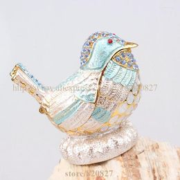 Jewelry Pouches Bird Jeweled Treasure Box Crystal Studded Trinket Colorful Faberge Style Craft Handmade Decor