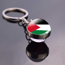 Key Rings The State of Palestine Flag Keychain Souvenir Glass Dome Palestinian Flag Keyring Trinket Jewelry G230210