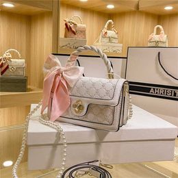 Clearance Outlets Online Handbag style pearl chain Messenger embossed portable bow scarf small square sales