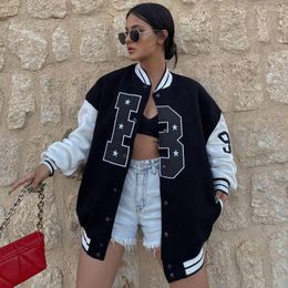 Women's Jackets Athleisure Women Baseball Embroidery Long Bomber Loose Uniform Outerwear Single-breasted Vintage Varsity Jacket