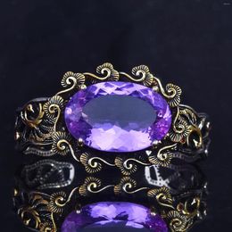 Bangle Foydjew Luxury High Quality Vintage Peacocks Carve Bracelets Violets Purple Crystal Hollowed Open Bracelet Bangles For Women