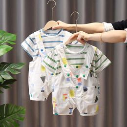 Sets Toddler Children Casual Summer Baby Short Sleeve Clothing Boys and Girls Cotton Tracksuit Striped Top Overalls Y