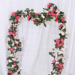 Decorative Flowers Rose Artificial Flower String For Home Decoration Garland Plant Vine Fake Leaves Creeping