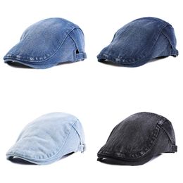 New Spring Jeans Beret Hat for Men Unisex cotton Denim Solid Newsboy Caps Men Washed Flat Peaked Cap Women Painter Beret Hats